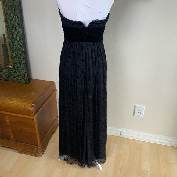 Kay Unger NY Size 6 Lace Velvet Polka Strapless Maxi Dress Black Party Cocktail - Picture 8 of 12
